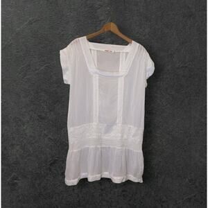 Johnny Was Sheer White Crinkle Embroidered Coverup Dress Size Small